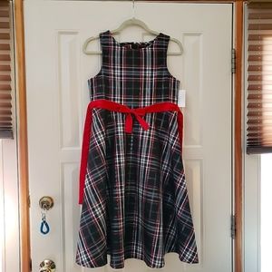Ashley Ann Red & Black Plaid Sleeveless Ribbon Waist Formal Dress Girls Size 16